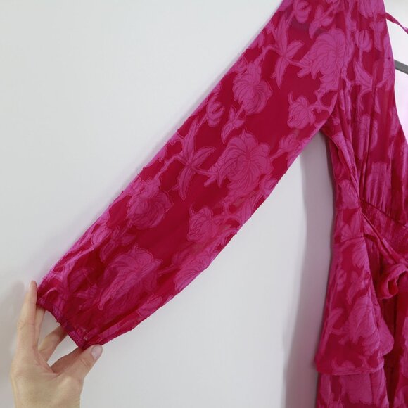 Band Of The Free Fuchsia Peplum Mini Dress Womens XSmall Granny Boho Gypsy NWT - Picture 6 of 11